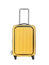 Bright yellow suitcase on white background Royalty Free Stock Photo