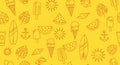 Bright yellow summer pattern with hand drawn ice cream and watermelon Royalty Free Stock Photo