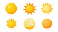 Bright Yellow Sun Icon Collection on White Background for Creative Designs Royalty Free Stock Photo