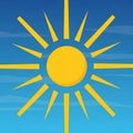 Bright yellow sun illustration against a clear blue sky, featuring a circular center with Royalty Free Stock Photo