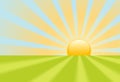 Bright yellow sunrise rays shine on earth scene Royalty Free Stock Photo