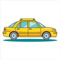 Bright yellow taxi cab cartoon illustration side view. Cartoon style city transportation yellow