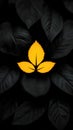 Bright yellow tri-leaf on dark foliage background Royalty Free Stock Photo