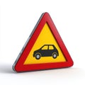 Yellow Triangular Warning Sign With Red Border Showing Silhouette Of A Car On White Background Royalty Free Stock Photo
