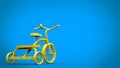 Bright yellow tricycle on blue background