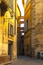 Bright yellow walls of Siena alley way Royalty Free Stock Photo