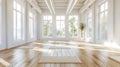 Bright Yoga Studio Interior with Sunlight and Green Plant