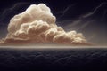 brightened strong cloud in front of thunders and dark surface, ai generated image