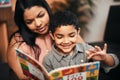 Brightening his world with books. a mother and her little son reading a book together at home. Royalty Free Stock Photo