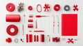 Brightly arranged wrapping paper, ribbons, and cards create a cheerful setup, featuring plenty of space to add