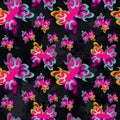 Brightly colored abstract flowers on a black background seamless pattern Royalty Free Stock Photo
