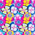 Brightly colored abstract flowers on a black background seamless pattern illustration Royalty Free Stock Photo