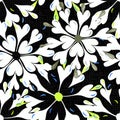 Brightly colored abstract flowers on a black background seamless pattern vector illustration Royalty Free Stock Photo