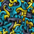 Brightly colored abstract pattern with sculpted forms and intricate detailing (tiled)