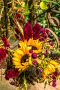 An brightly colored autumn bouquet with sunflowers, warm harvest Royalty Free Stock Photo