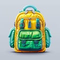 Brightly colored backpack with green and yellow design on a light background Royalty Free Stock Photo