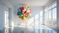 Brightly colored balloons in a sunlit empty room. Generative AI Royalty Free Stock Photo
