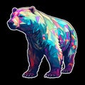 a brightly colored bear on a black background wearing many different colors