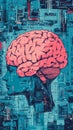 Brain illustration combined with technology exploring the fusion of art and neuroscience insights Royalty Free Stock Photo