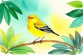 Brightly colored canary painted with watercolors