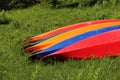 Colorful canoes at a lake in the Canadian Rockies Royalty Free Stock Photo