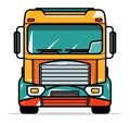 Brightly colored cartoon school bus front view. Detailed city transport vehicle design. Public transportation, kids