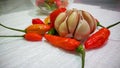 Brightly colored chili ingredients that are ready to be cooked