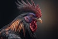 Brightly colored domestic hen head rooster portrait portrait bird closeup view. Animal husbandry. generative AI