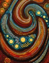 Colorful Aboriginal Dot Art Showcasing Intricate Snake Designs in Vibrant Royalty Free Stock Photo