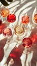 Brightly colored drinks arranged on a striped surface with reflections in sunlight Royalty Free Stock Photo