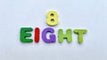 Colorful number eight and its spelling Royalty Free Stock Photo