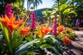 brightly colored exotic flowers near a zoo enclosure