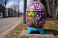 a brightly colored, hand-painted easter egg nestled in a mailbox Royalty Free Stock Photo