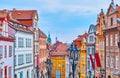 The brightly colored houses on Nerudova Street, Prague, Czech Republic