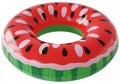 Brightly colored inflatable watermelon slice ring float for poolside fun isolated on white background Royalty Free Stock Photo