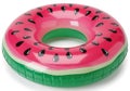 Brightly colored inflatable watermelon slice shaped pool float ring isolated on white background Royalty Free Stock Photo