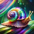 A brightly colored iridescent snail.