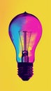 Brightly Colored Light Bulb Illuminating Yellow Background