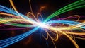 Brightly Colored Light Trails Exploding From a Central Point in Darkness abstract colorful Royalty Free Stock Photo