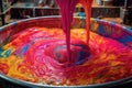 brightly colored liquid candy being stirred in large vat