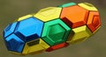 A brightly colored metallic geometric puzzle toy composed of interlocking hexagonal and pentagonal shapes in vibran Royalty Free Stock Photo