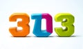 Colorful numbers 303 isolated on white Royalty Free Stock Photo