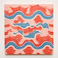 Bold Block Prints: Red And Blue Wave Tile Design