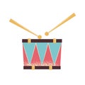 Brightly colored percussive musical instrument - the drum.