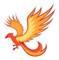 Brightly colored phoenix in flight with wings spread. Mythical fire bird soaring with elegance. Mystical creature