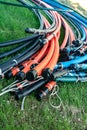 Brightly colored plastic conduits ready for installation Royalty Free Stock Photo