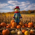 brightly colored scarecrow standing watch over a field of generative AI