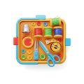 Brightly colored sewing kit with spools of thread, buttons, scissors, and thimble Royalty Free Stock Photo