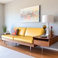 Mid-century Modern Yellow Couch With Wooden Table Royalty Free Stock Photo