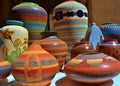 BRIGHTLY COLORED SOUTHWESTERN CERAMIC CLAY POTTERY Royalty Free Stock Photo